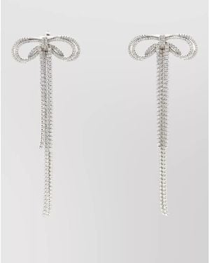 Self-Portrait Crystal Bow Dangle Earrings Rhinestone Accents - White