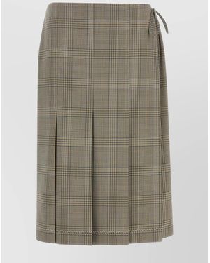 Marni 'Clement' Checked Pleated Knee-Length Skirt - Natural