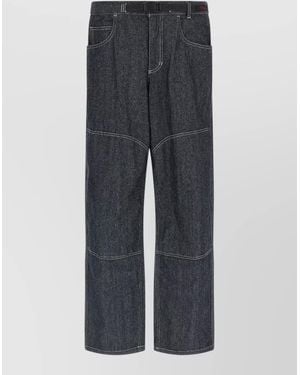 Gramicci Japanese Chambray Straight Leg Double Knee Trousers - Grey