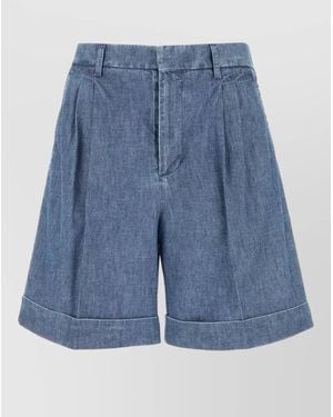 Valentino Garavani Denim Bermuda Shorts Belt Loops Pleats - Blue