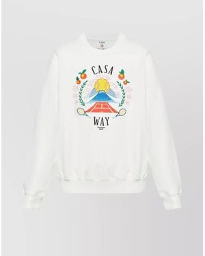 CASABLANCA Cotton Casa Way Mountain Embroidered Sweatshirt - White