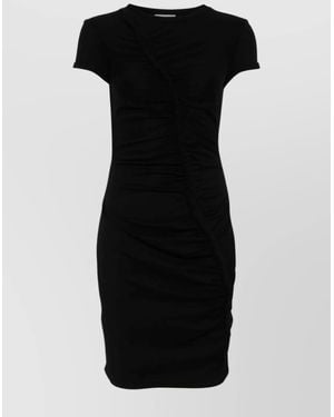 McQueen Short Sleeve Crewneck Dress With Gathered Detail - Black