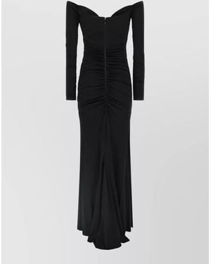 Elisabetta Franchi Viscose Off-Shoulder Long-Sleeve Ruched Maxi Dress - Black