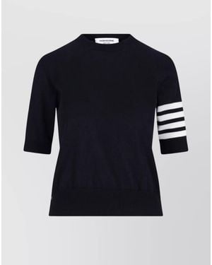 Thom Browne Wool Short-Sleeve Ribbed Crewneck Knitted Top - Blue