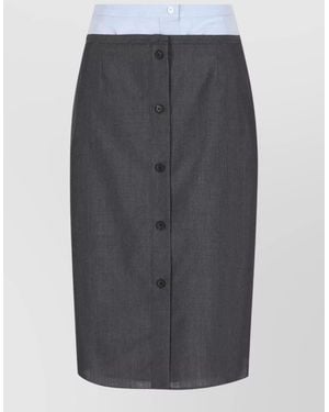 Prada High Waisted Skirt Knee Length Contrast Waistband - Grey