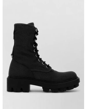 Prada Canvas Lace Up Boots Chunky Sole - Black