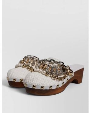 Dolce & Gabbana Raffia Chain Platform Clogs Mid Heel Mules - Pink