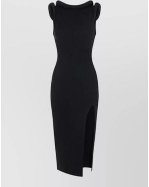 Elisabetta Franchi Silk Ribbed Midi Dress Sleeveless Backless - Black
