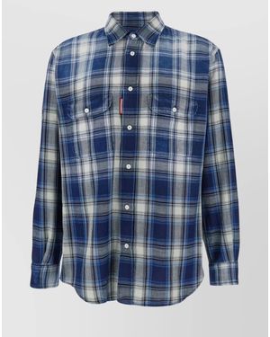 DSquared² Checked Cotton Long-Sleeve Shirt - Blue