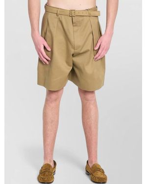 Saint Laurent Cotton Drill Bermuda Shorts Belt - Natural