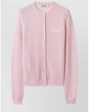 Miu Miu Cashmere Knit Cardigan With Ribbed Collar And Cuffs - Pink