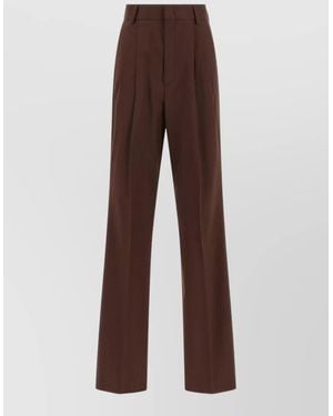 ARMARIUM Wool Mid-Rise Pleated Wide-Leg Pants - Brown