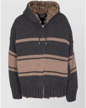 Dolce & Gabbana Knitted Hooded Jacket Striped Pattern - Gray