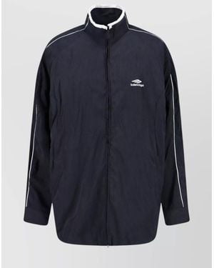Balenciaga Modern Jacket With Buttoned Cuffs And High Collar - Blue