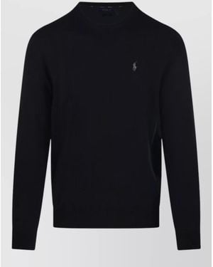 Ralph Lauren Crew Neck Sweater Ribbed Cuffs Hem - Blue