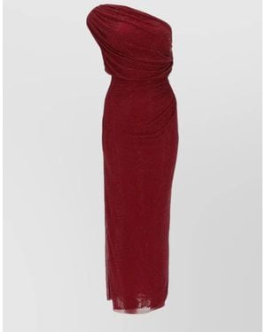 Self-Portrait Midi Dress Rhinestones One Shoulder Draped - Red