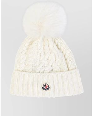 Moncler Cable-Knit Ribbed Beanie - White