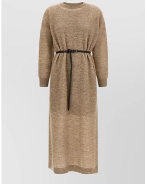 Brunello Cucinelli Sparkling Mohair Midi Knitted Dress - Natural