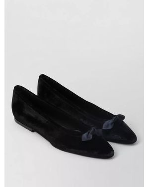 Loro Piana Ballerina Shoes Pointed Toe Velvet Bow - Black