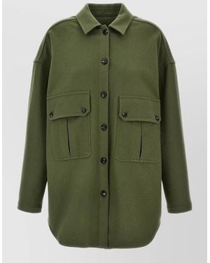 Fortela Monika Collared Overshirt Longline Flap Pockets - Green