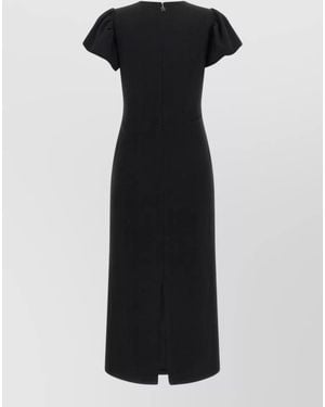 ROTATE BIRGER CHRISTENSEN Puff Sleeve Dress Fitted Ruched Silhouette - Black