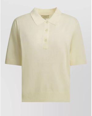 Loulou de Saison Polo Knit Top Short Sleeves Ribbed Edges - Natural