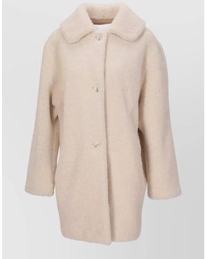 LA ROSE Long Hair Coat Notched Collar Sleeves - Natural