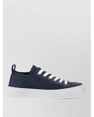 Brunello Cucinelli Leather Knit Low-Top Sneakers - Blue
