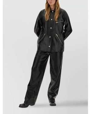 Stand Studio Collared Neck Long Sleeve Shiny Finish Jacket - Black