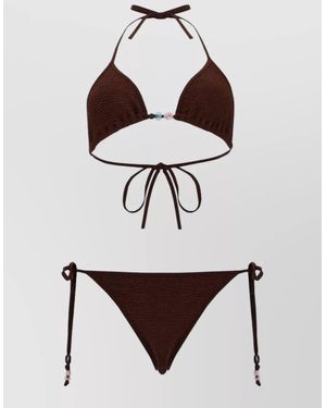 Hunza G Triangle Bikini Top Beaded Detail Swimwear - White