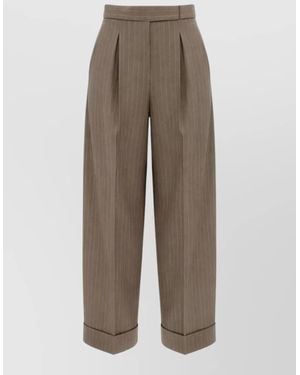 Max Mara Pinstripe Wool Tailored Pants - Multicolor