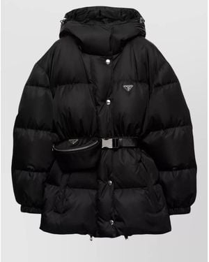 Prada Hooded Quilted Jacket Belt And Pouch - Black