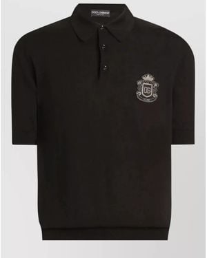 Dolce & Gabbana Cotton Shirt Polo Collar Ribbed Hem - Black