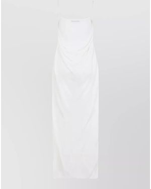 Jacquemus Draped Midi Dress Textured Spaghetti Straps Slit - White