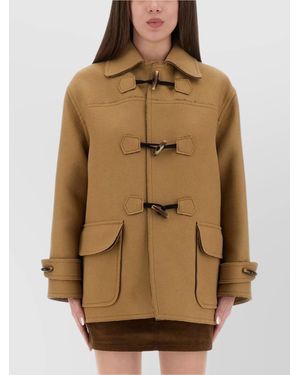 Moschino Long Sleeve Coat With Front Pockets And Button Accents - Natural
