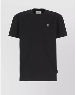 Philipp Plein Crew Neck T-Shirt With Ribbed Short Sleeves - Black