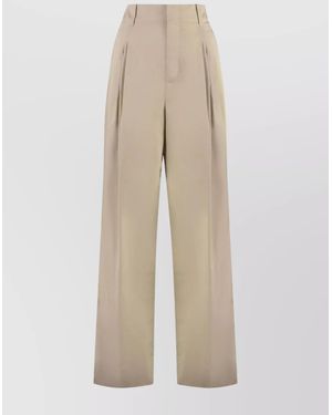 Bottega Veneta Silk Wide-Leg Pleated Trousers - Natural