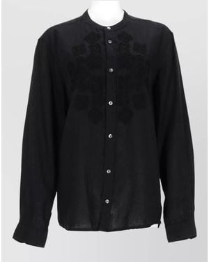P.A.R.O.S.H. Linen Shirt Featuring Refined Embroidery Detail - Black