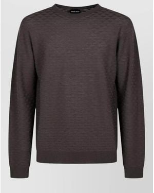 Giorgio Armani Crew Neck Long Sleeve Textured Knit Top - Grey