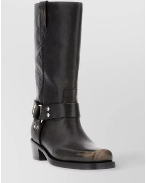 Paris Texas Chunky Heel Leather Roxy Boots - Black
