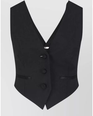 Dondup Sleeveless Tailored Blazer Belt Satin V Neck - Black