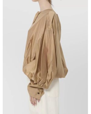 Thelatest Diana Muslin Shirt Puff Sleeves Cropped - Natural