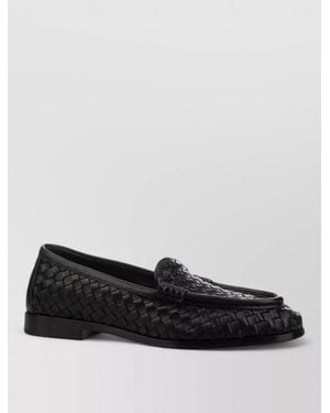 Bottega Veneta Round Toe Woven Leather Lace Up Shoes - Black