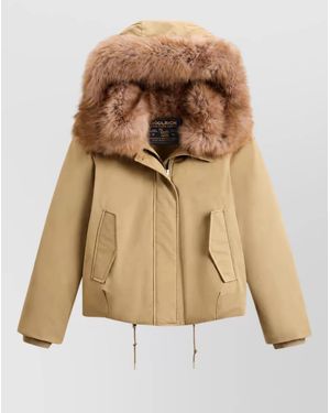 Woolrich Cotton Faux Fur Trim Hooded Puffer Jacket - Natural