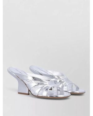 Dries Van Noten Metallic Mid Heel Open Toe Mules - White