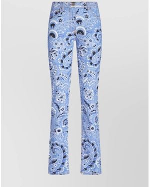 Etro Printed Denim Mid-Rise Skinny Jeans - Blue