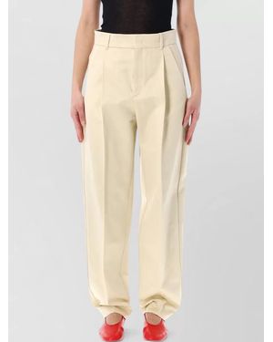 Soeur Organic Cotton Mid-Rise Pleated Wide-Leg Ankle-Length Trousers - Natural