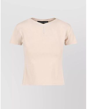 Y. Project Short Sleeves V Neck Plain Metal Detail - Natural