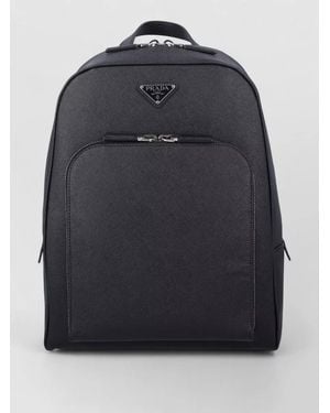 Prada Leather Nylon Backpack Adjustable Straps Top Handle - Blue