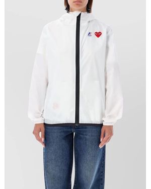 COMME DES GARÇONS PLAY Hooded Jacket Zip-Up Embroidered Detail - White